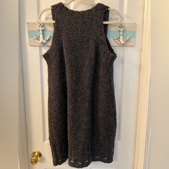 Free People Charcoal Knit Button Front Cardigan Vest Sz Lg - Picture 6 of 8